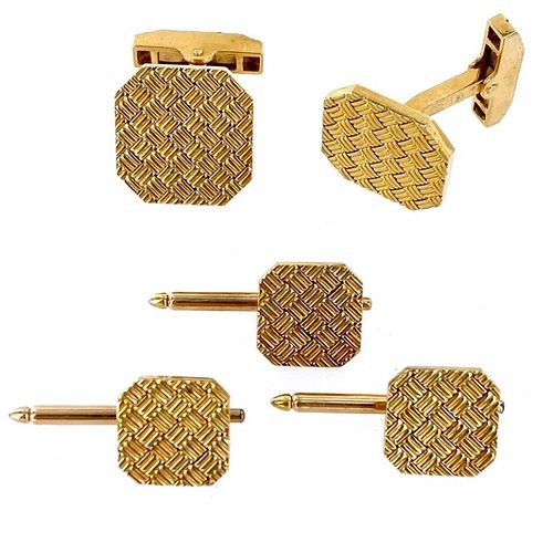 Tiffany & Co. 18k Basket Weave Cufflinks Set