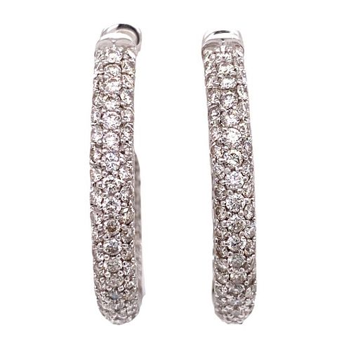 Diamond In & Out 18 Karat White Gold Hoop Earrings