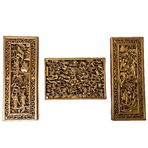 (3) Three Chinese Wooden Carved Dragon Panels