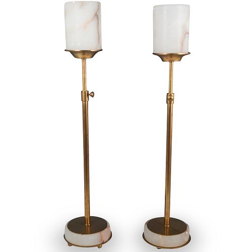 Pair of Restoration Hardware Marble and Metal Table Lamps
