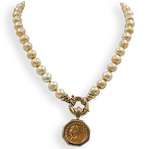 Pearl and Liberty Coin Necklace