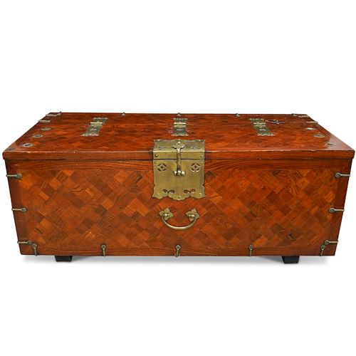 Vintage Marquetry Wooden Trunk