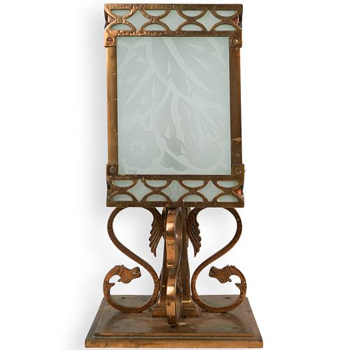 Bronze and Etched Glass Table Lamp
