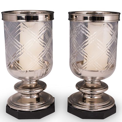 Pair of Glass & Chrome Candle Holders