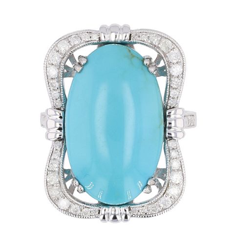 Mid-Century Modern Turquoise & Diamond 14K Ring