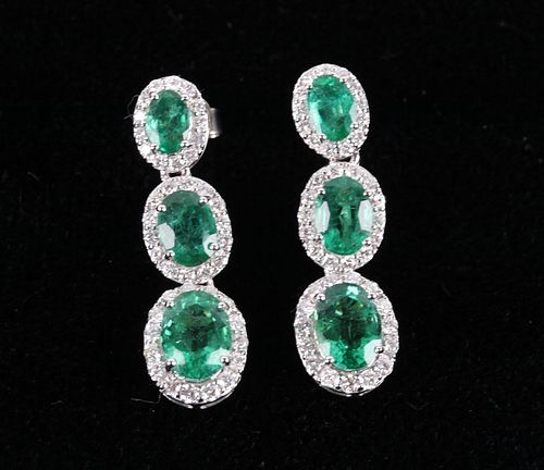 Luxury 4.88 cts. Emerald & Diamond 14K Earrings