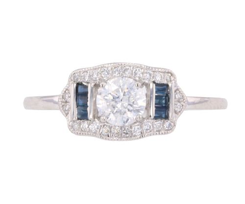 1930's Style Diamond & Sapphire Platinum Ring