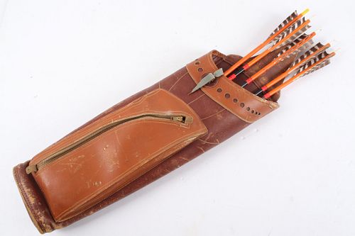 Bear Archery Leather Bow Quiver & Arrows