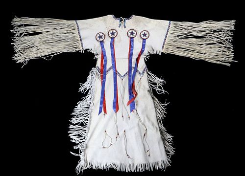 Sioux Beaded Women's Hide Fringed Dress c. 1960's