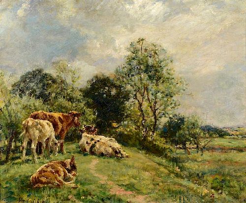 Mark Fisher Oil on Canvas Landscape w/ Cows