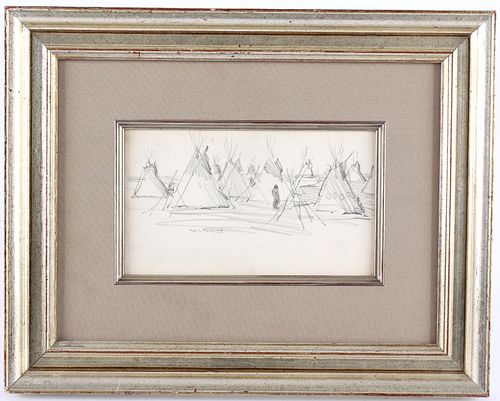 Native American Drawn Tipi In Protective Glass