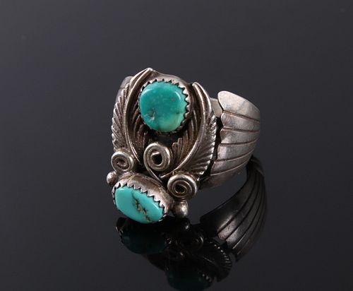 Navajo Signed Sterling & Turquoise Ring