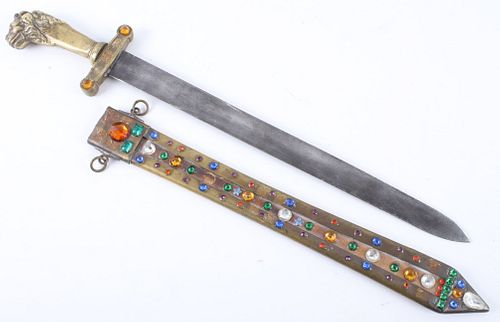 Lion Pommel Sword With Decorated Sheath
