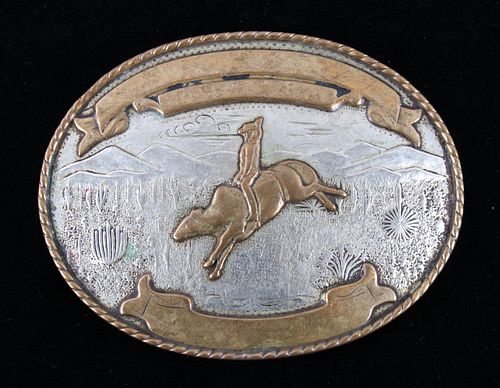 Sunrise Outlet German Silver Tone and Gold Tone Rodeo Belt Buckle