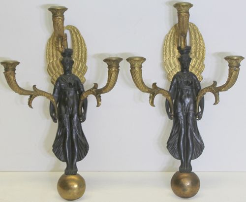 Fine Pair Of Empire Gilt And Patinated Bronze
