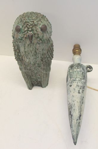 Midcentury Glazed Pottery Owl Together With A