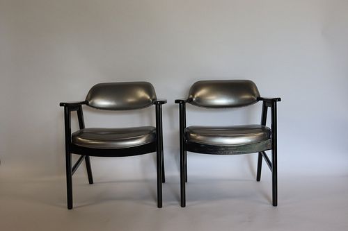 Midcentury Pair Of Lacquered And Upholstered