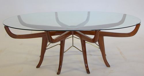 Midcentury Wood And Brass Spider Coffee Table
