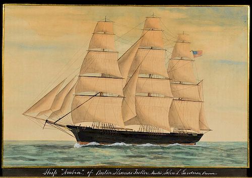Ship Watercolor, Arbia, dated 1860