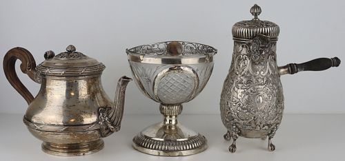 SILVER. Continental Silver Hollow Ware Grouping.