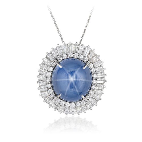 Large Star Sapphire and Diamond Pendant Necklace
