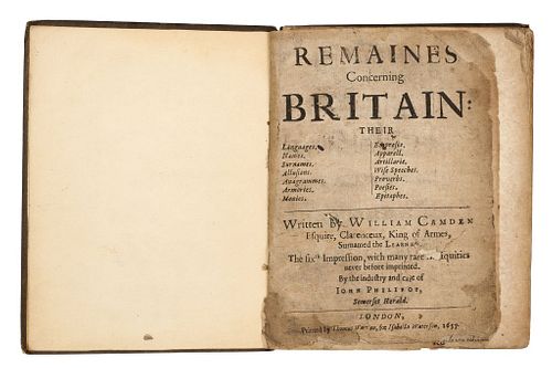 LOTE DE LIBRO SIGLO XVII: Remaines Concerning Britain. Camden, William. London: Printed by Thomas Warren, 1657.
