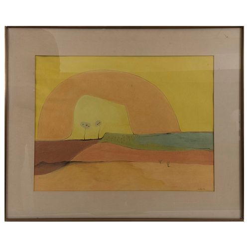 Carlos Cuellar (México, 1943 -) Vista de paisaje abstracto. Firmada y fechada 83. Técnica mixta sobre papel. Enmarcada.