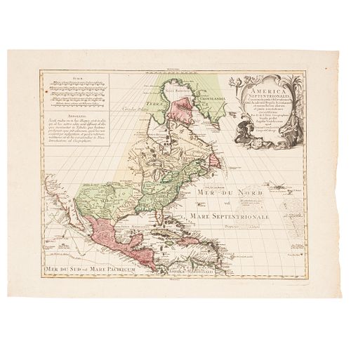 L'Isle, Guillaume de. America Septentrionalis... Augsburgo: Tobiam Conrad Lotter, ca. 1770. Colored, engraved map, 18.8 x 23.2" (48 x 59 cm)