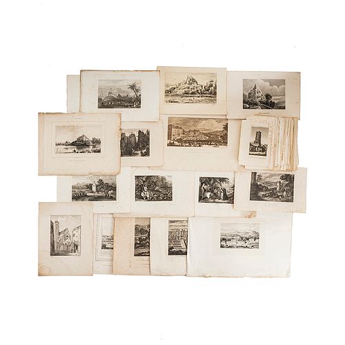 Collection of 46 Engravings. Landscapes, Types, and Figures. XVIII - XIX centuries. Different formats. Pieces: 46.
