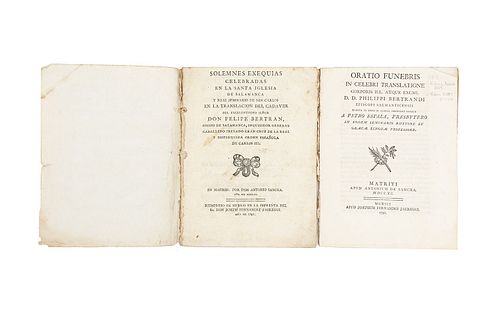 Solemnes Exequias en la Traslación del Cadáver del Obispo Don Felipe Bertran. México, 1791. Pieces: 2.