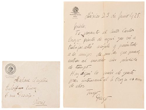 Rivera, Diego. Carta de Recomendación de Carlos Romero Dirigida a Madame Angeline Beloff. México, junio 25 de 1925. Signature.
