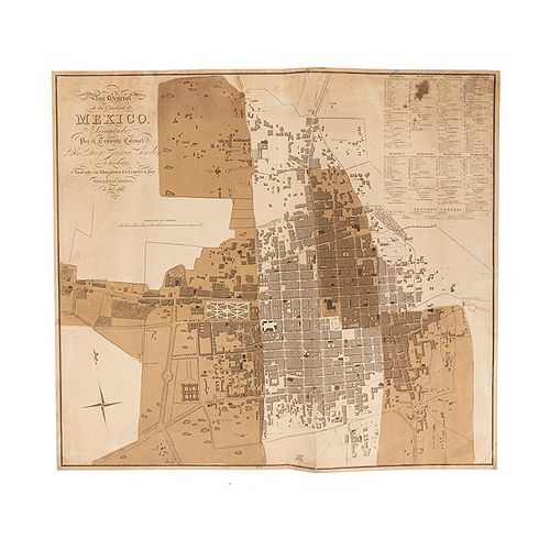 García Conde, Diego. Plan General de la Ciudad de México. Londres: Edouard Mogg, 1811. Engraved, colored plan, 19.8 x 22.2" (50.5 x 56.5 cm)