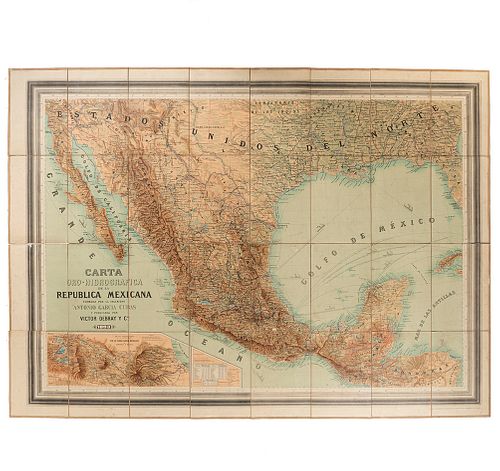 García Cubas, Antonio. Carta Oro - Hidrográfica de la República Mexicana. México: Víctor Debray y Ca., 1893. Color lithograph.