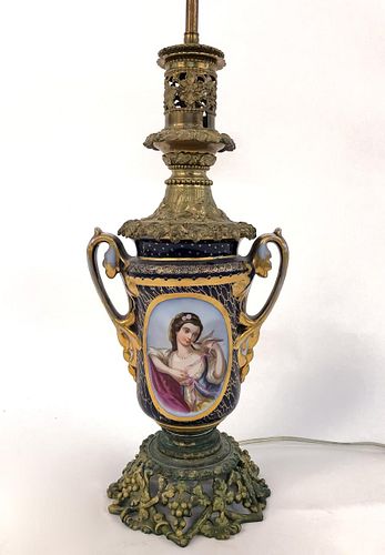 FRENCH, SEVRES STYLE PORCELAIN URN, CONVERTED LAMP