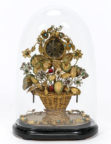 19TH C. FRENCH GILT DESK CLOCK, FLOWER BASKET FORM