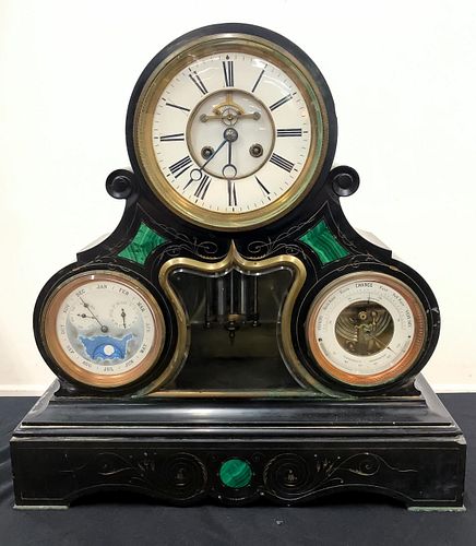 19TH C., FRENCH TRIPLE DIAL MOONPHASE MANTLE CLOCK