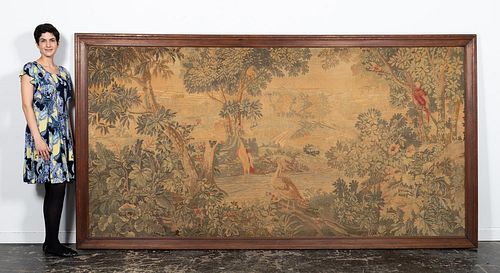 ANTIQUE PALATIAL VERDURE TAPESTRY WITH BIRDS