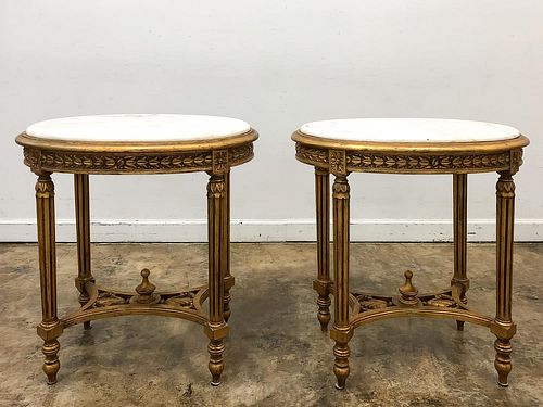 PAIR, ITALIAN GILTWOOD & MARBLE TOP SIDE TABLES