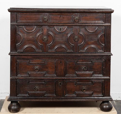 18TH C. WILLIAM AND MARY OAK CHEST OF DRAWERS