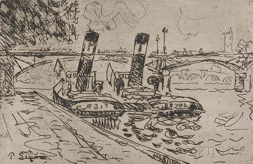 Paul Signac (French, 1863-1935)      Paris: Le Pont des Arts avec Remorqueurs