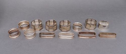 Assorted Sterling Silver & Plate Napkin Rings, 13
