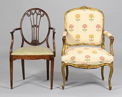Hepplewhite Armchair & Giltwood French Fauteuil