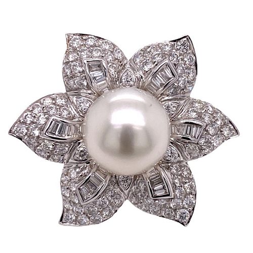 Diamond South Sea Pearl 18k White Gold Earrings
