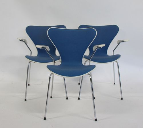3 Signed And Dated 1984 Fritz Hansen Arm Chairs.