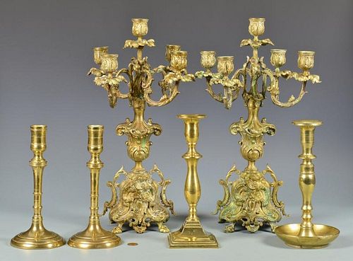 Bronze Candelabra & Brass Candlesticks