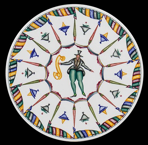 GUIDO ANDLOVITZ - CERAMICA LAVENIA - Plate decorated with vases and costume character