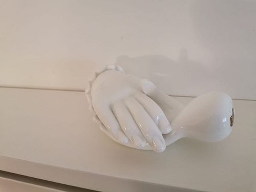 VENINI - PAIR OF MILKWHITE GLASS HANDS, 1950 CA