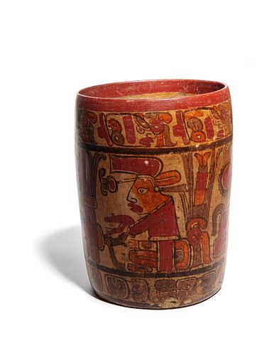 A Mayan Pottery Cylindrical Urn