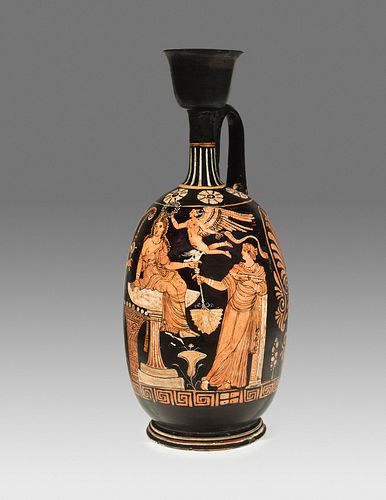 An Apulian Red-Figured Squat Lekythos
Height 13 inches.