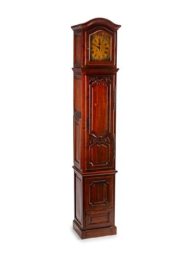 A French Provincial Walnut Longcase Clock
Height 93 x width 18 x depth 13 1/2 inches.